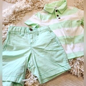 2T Boys Old Navy 2pcs outfit Polo Shirt and Shorts Mint Green/White